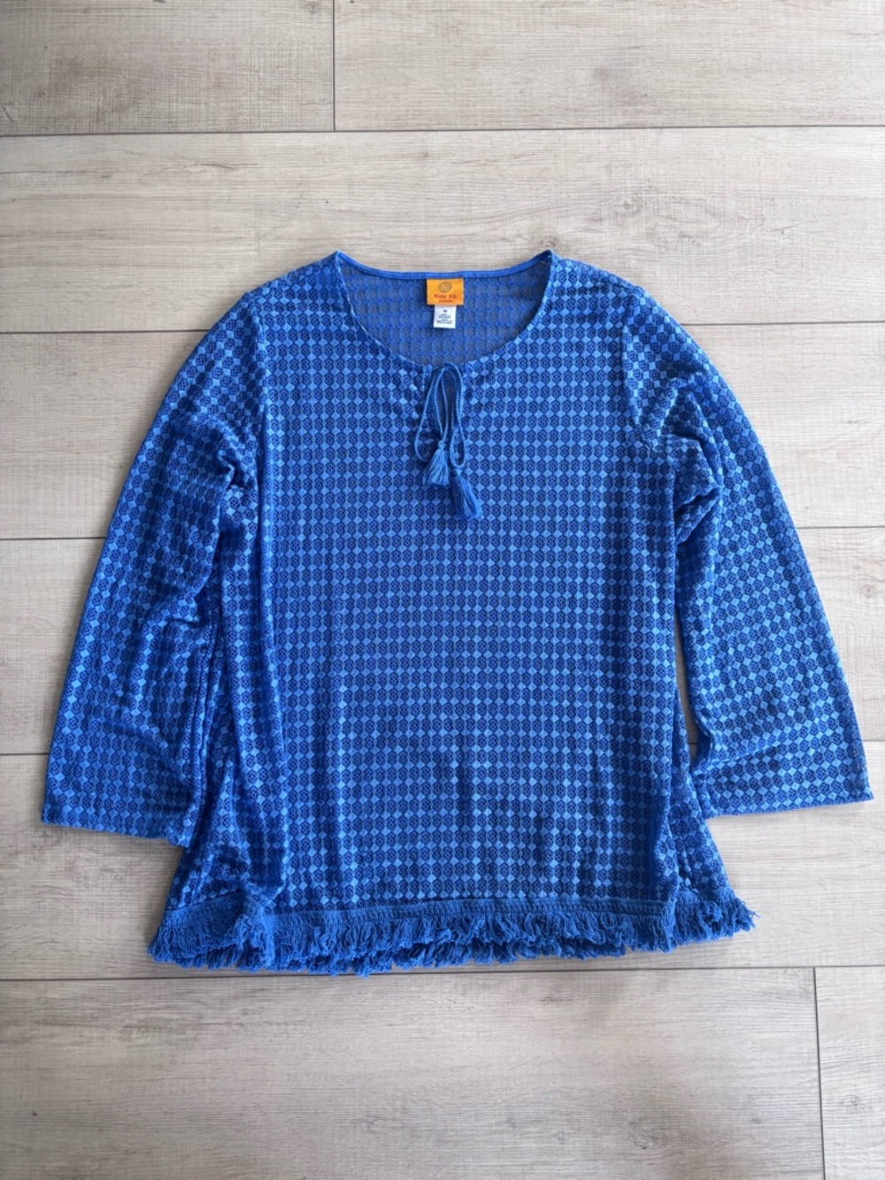 Ruby Rd. Blue Tassel Hem Knit Swim Coverup Top w/ Tassles Size 1X
